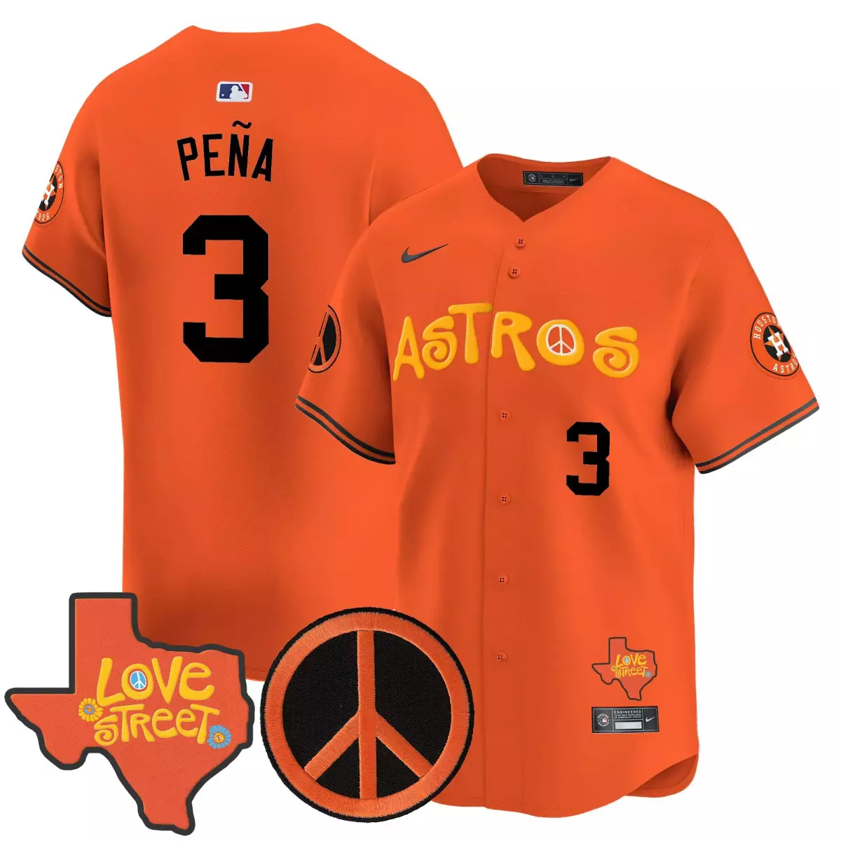 houston astros 3 pena orange jersey love street peace sign patch vapor premier limited all stitched