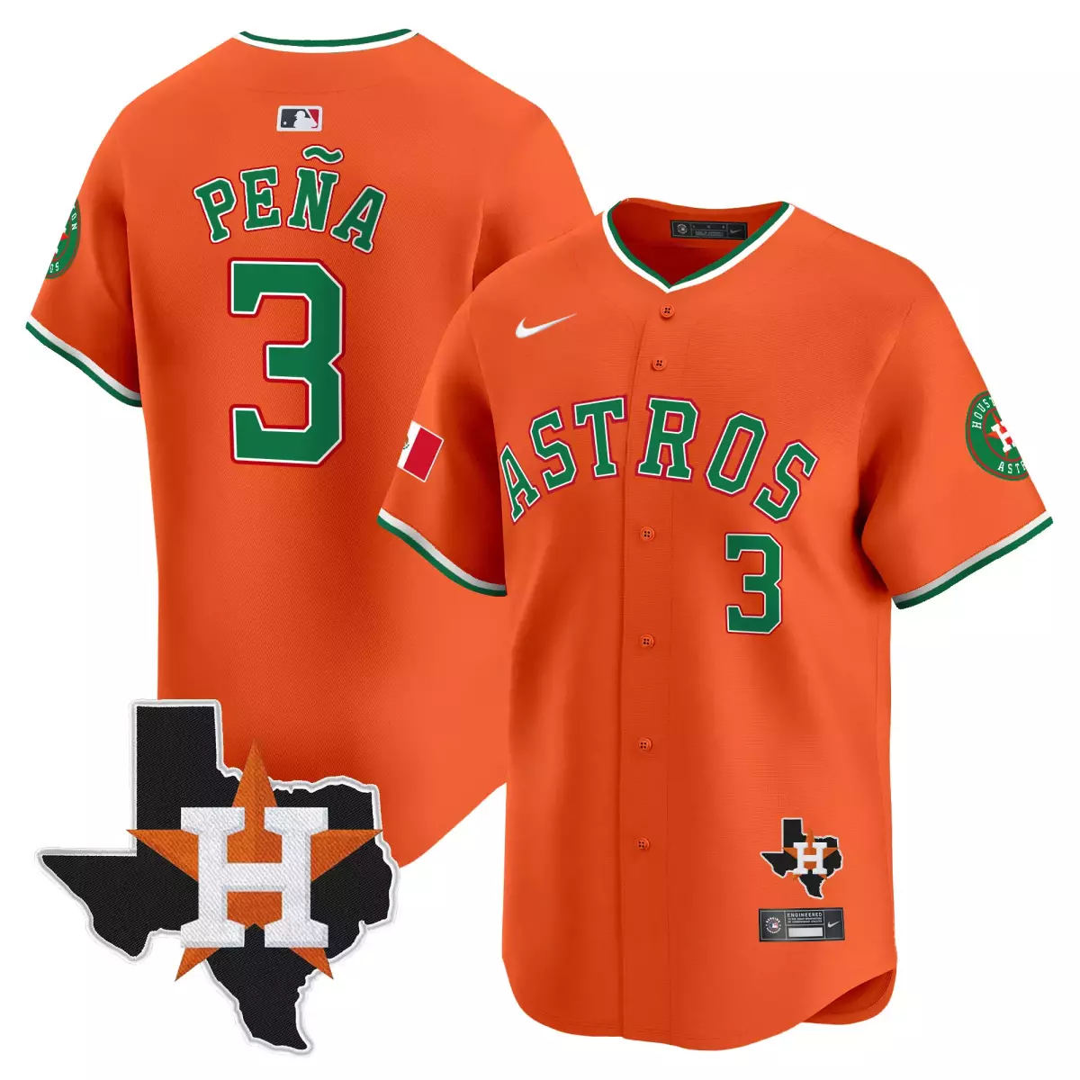 houston astros 3 pena orange jersey mexico texas patch vapor premier limited v4 all stitched