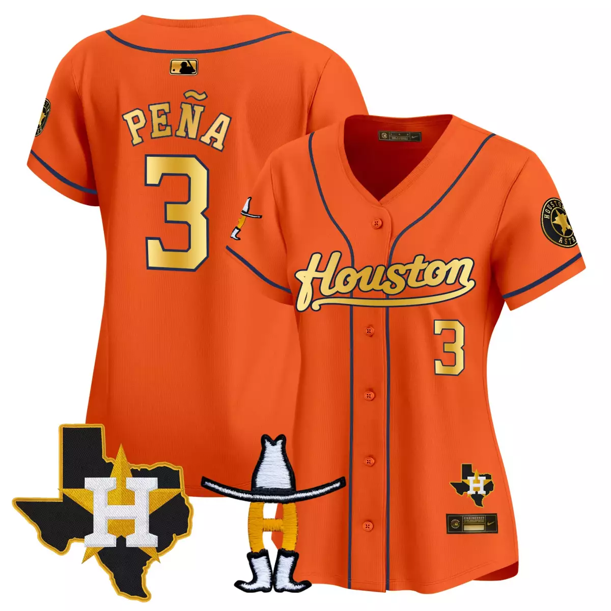 houston astros 3 pena orange jersey rodeo patch vapor premier limited all stitched atx