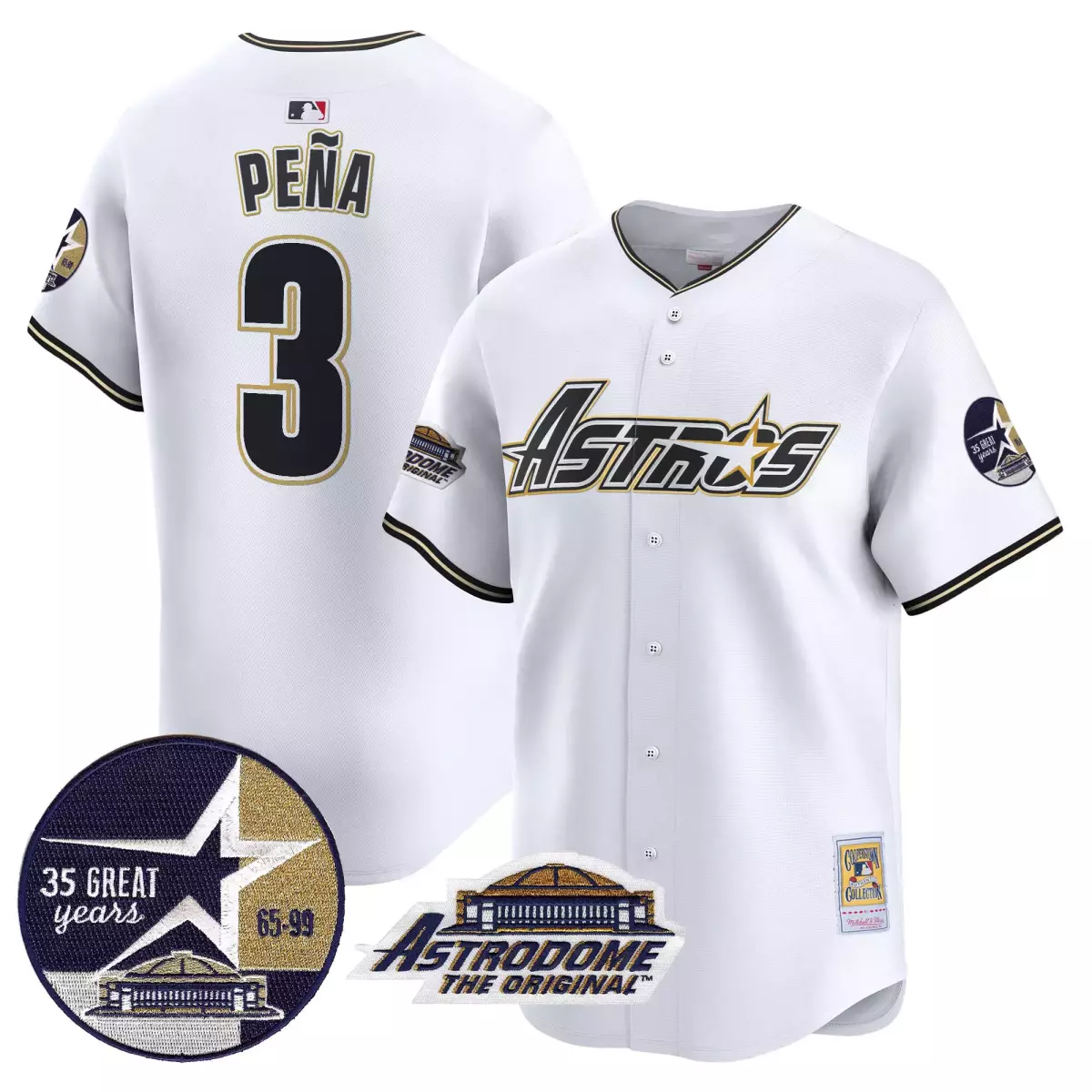 houston astros 3 pena white gold jersey 1999 throwback 35th astrodome patch vapor premier limited v3 all stitched hyo