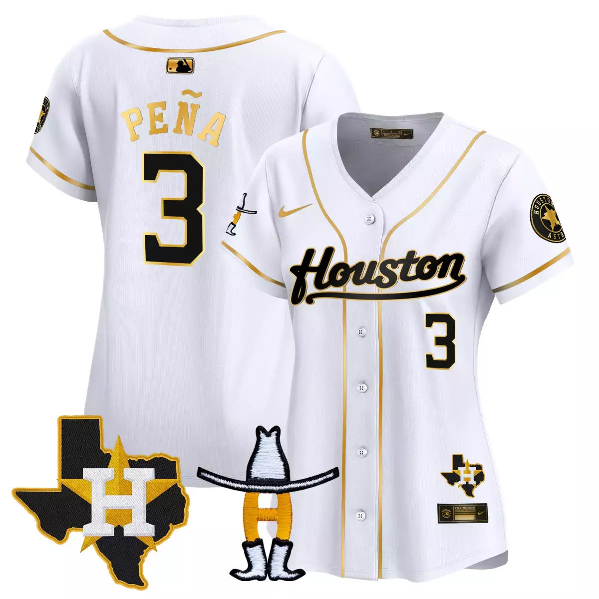 houston astros 3 pena white gold jersey rodeo patch vapor premier limited all stitched 89r