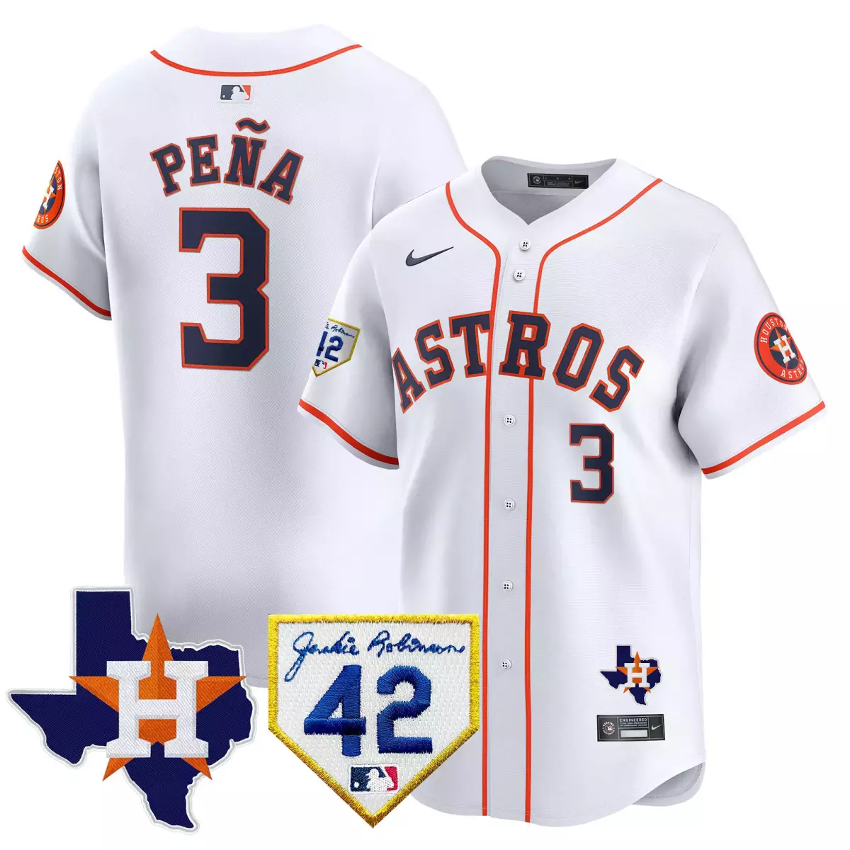 houston astros 3 pena white jersey 2024 robinson texas patch vapor premier limited all stitched