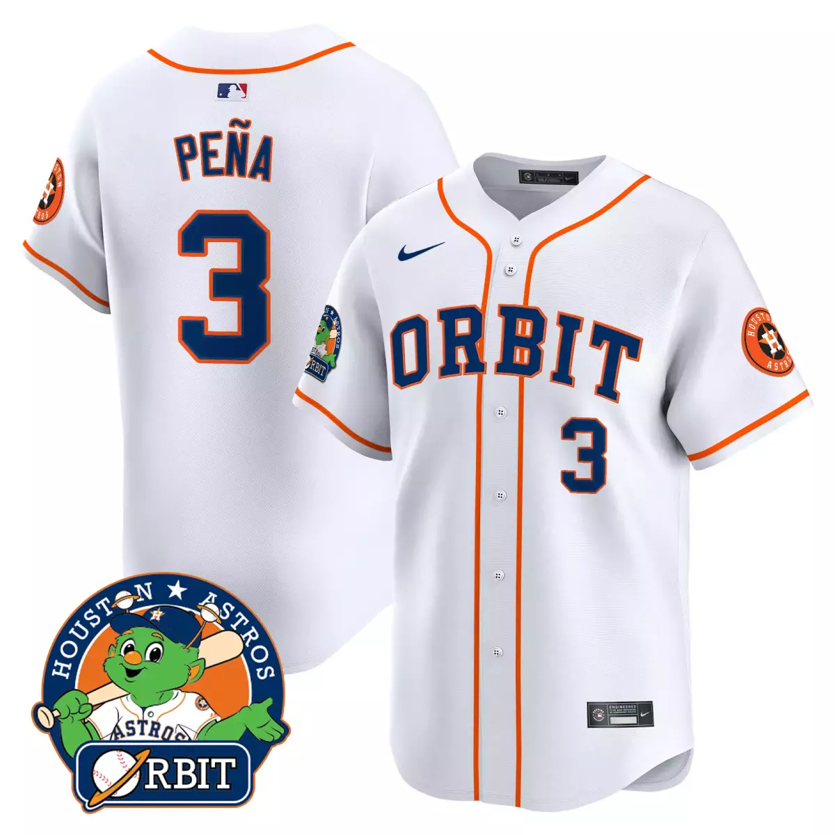 houston astros 3 pena white jersey orbit patch vapor premier limited all stitched
