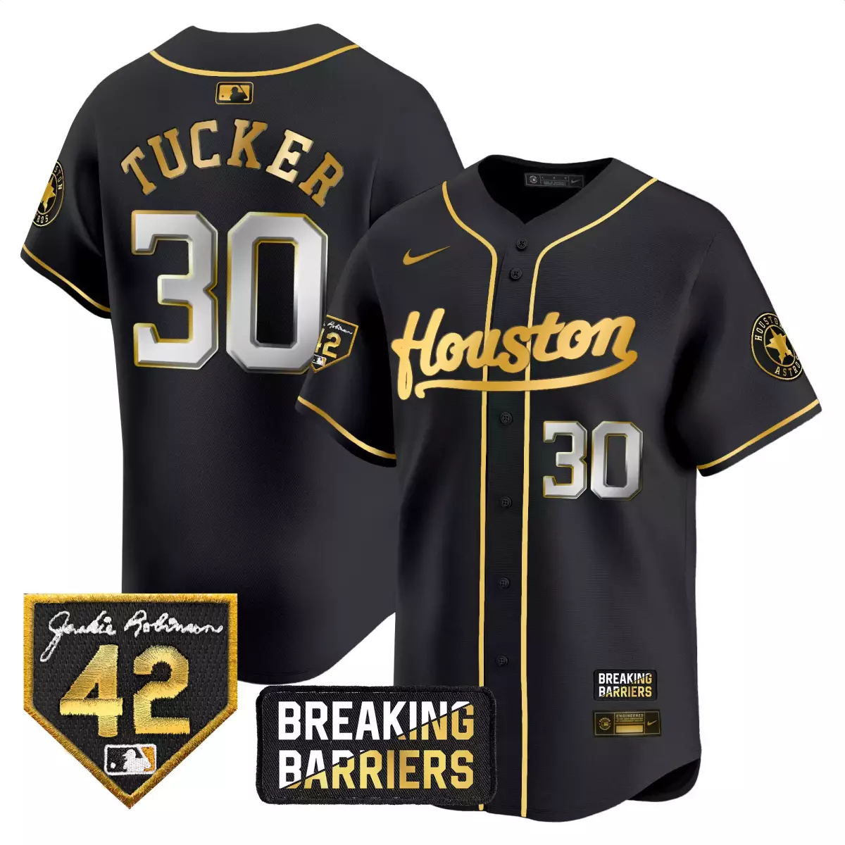 houston astros 30 tucker black gold jersey 2024 robinson texas patch vapor premier limited all stitched
