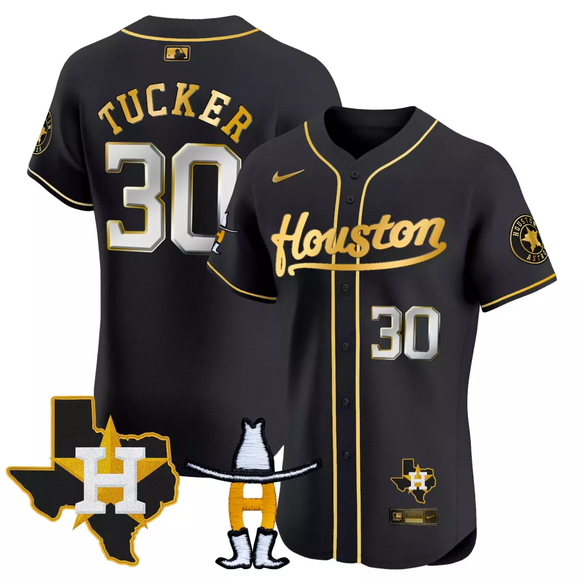 houston astros 30 tucker black gold jersey rodeo patch vapor premier elite all stitched
