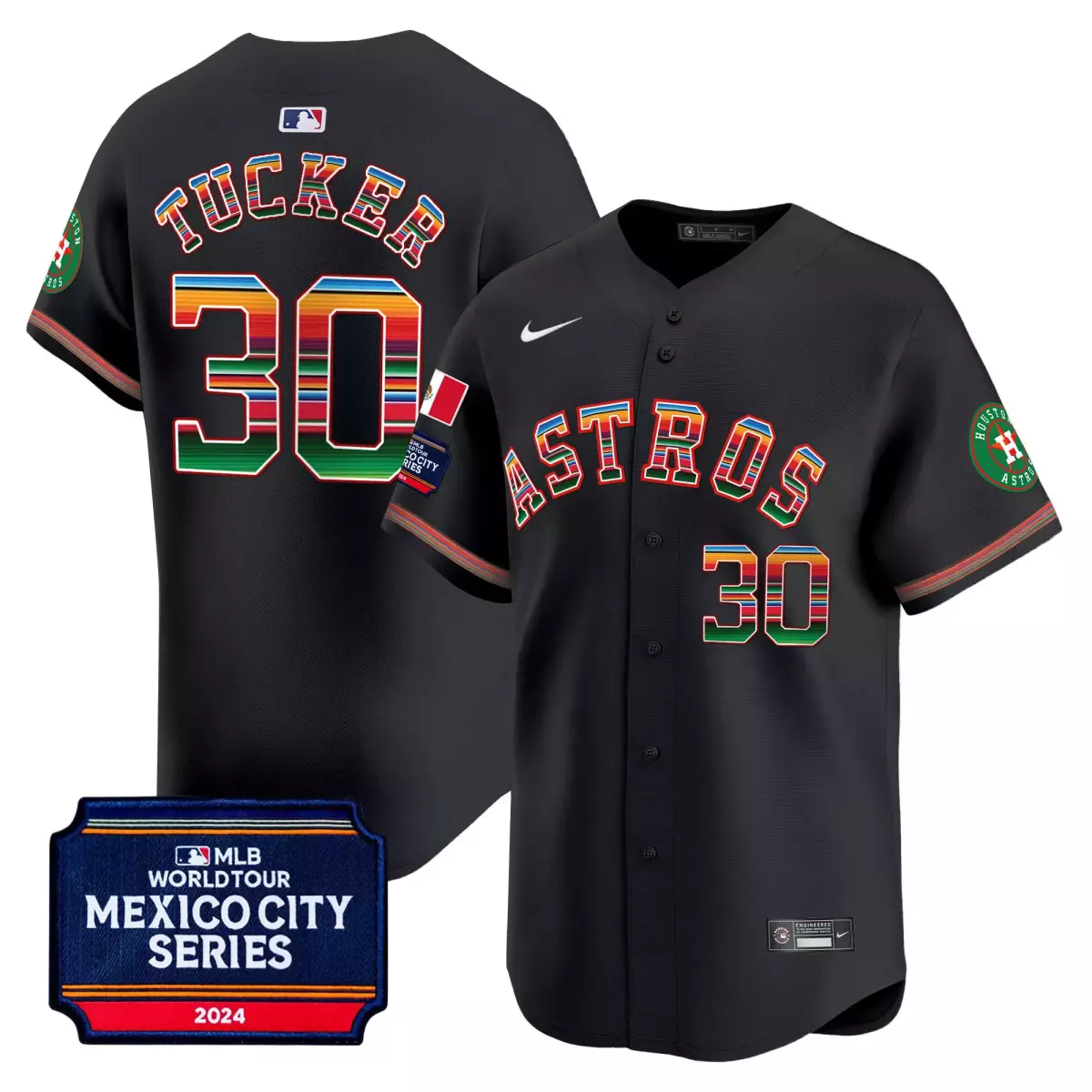 houston astros 30 tucker black jersey 2024 mexico city series patch vapor premier limited all stitched