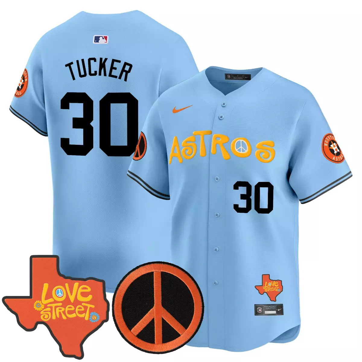 houston astros 30 tucker carolina blue jersey love street peace sign patch vapor premier limited all stitched