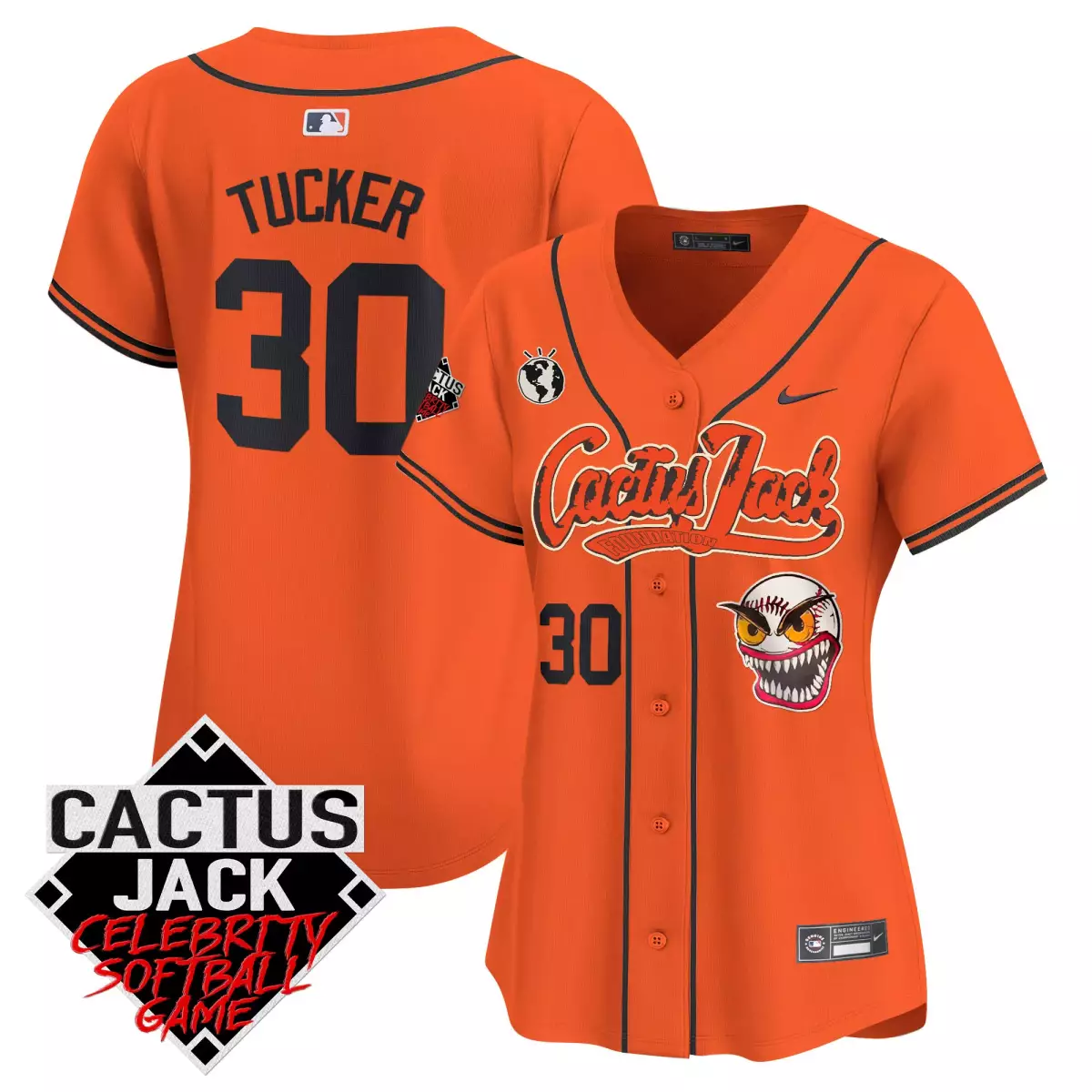 houston astros 30 tucker orange jersey cactus jack celebrity softball game patch vapor premier limited all stitched