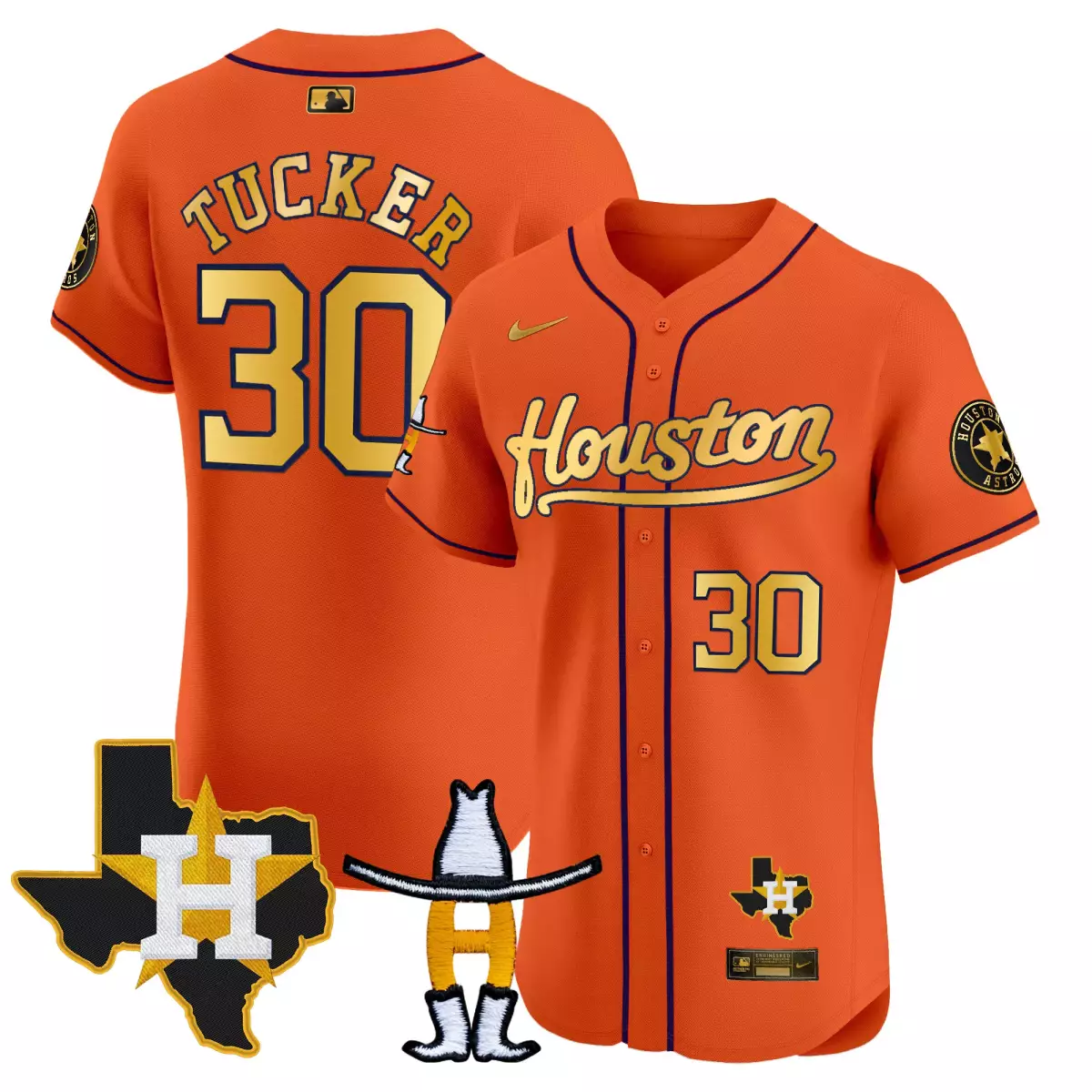 houston astros 30 tucker orange jersey orbit patch vapor premier limited v3 all stitched