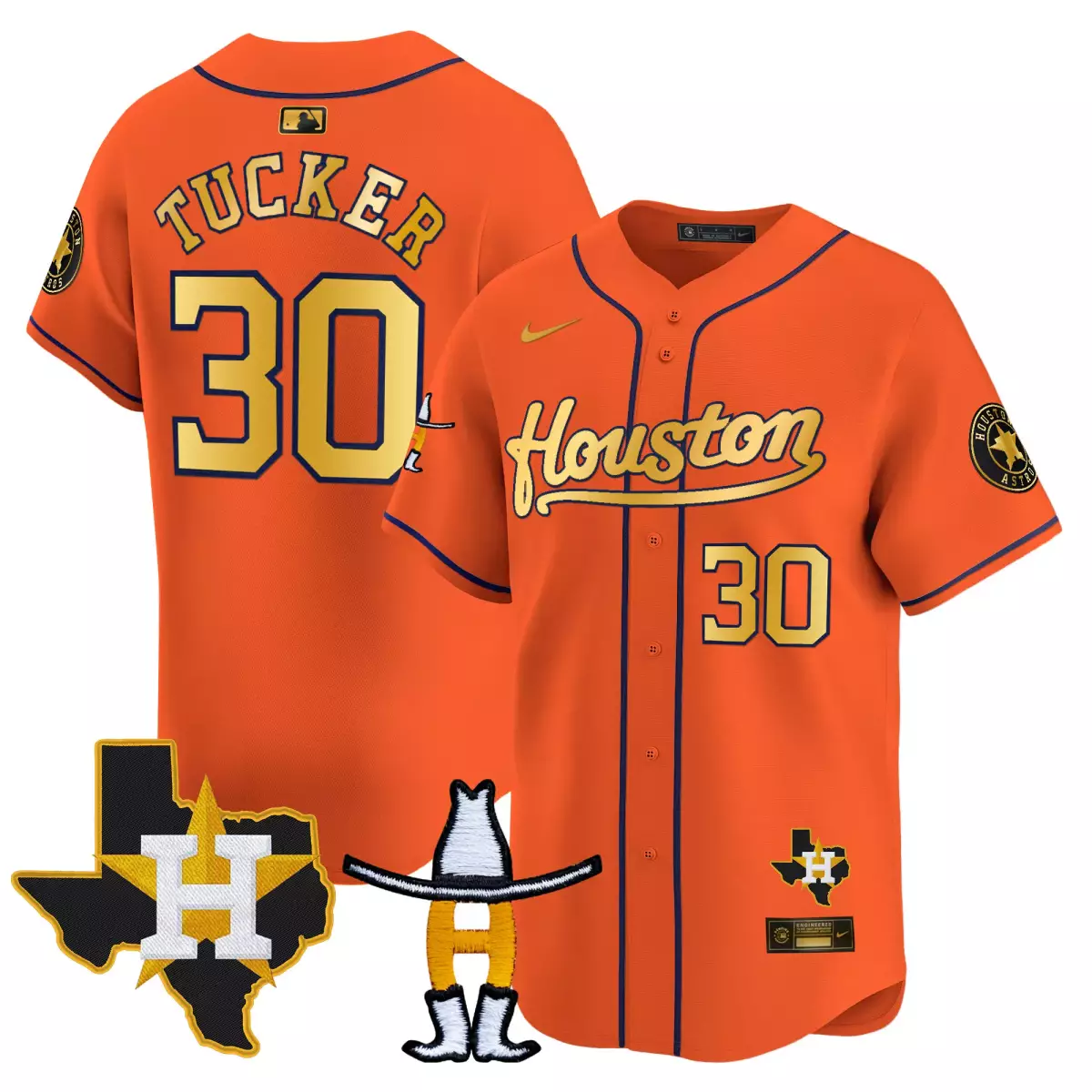 houston astros 30 tucker orange jersey orbit patch vapor premier limited v3 all stitched