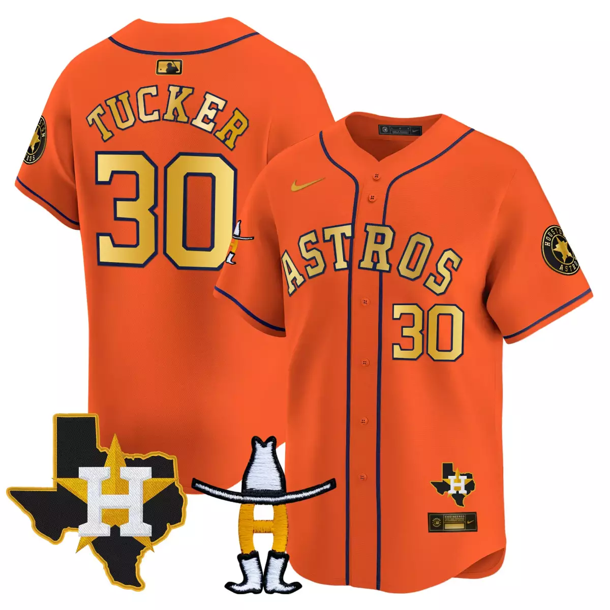 houston astros 30 tucker orange jersey orbit patch vapor premier limited v3 all stitched