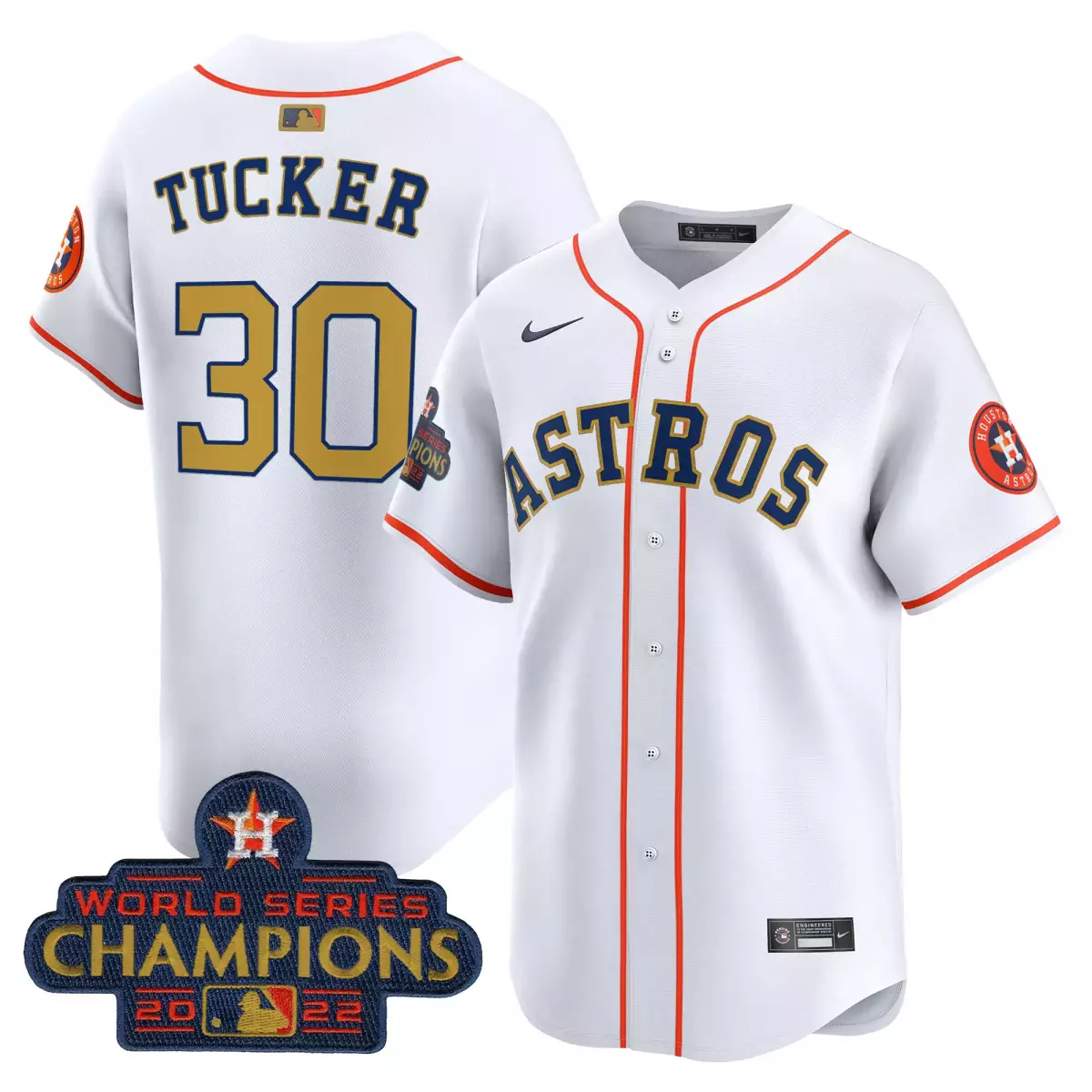houston astros 30 tucker white gold jersey 2022 world series champions vapor premier limited all stitched