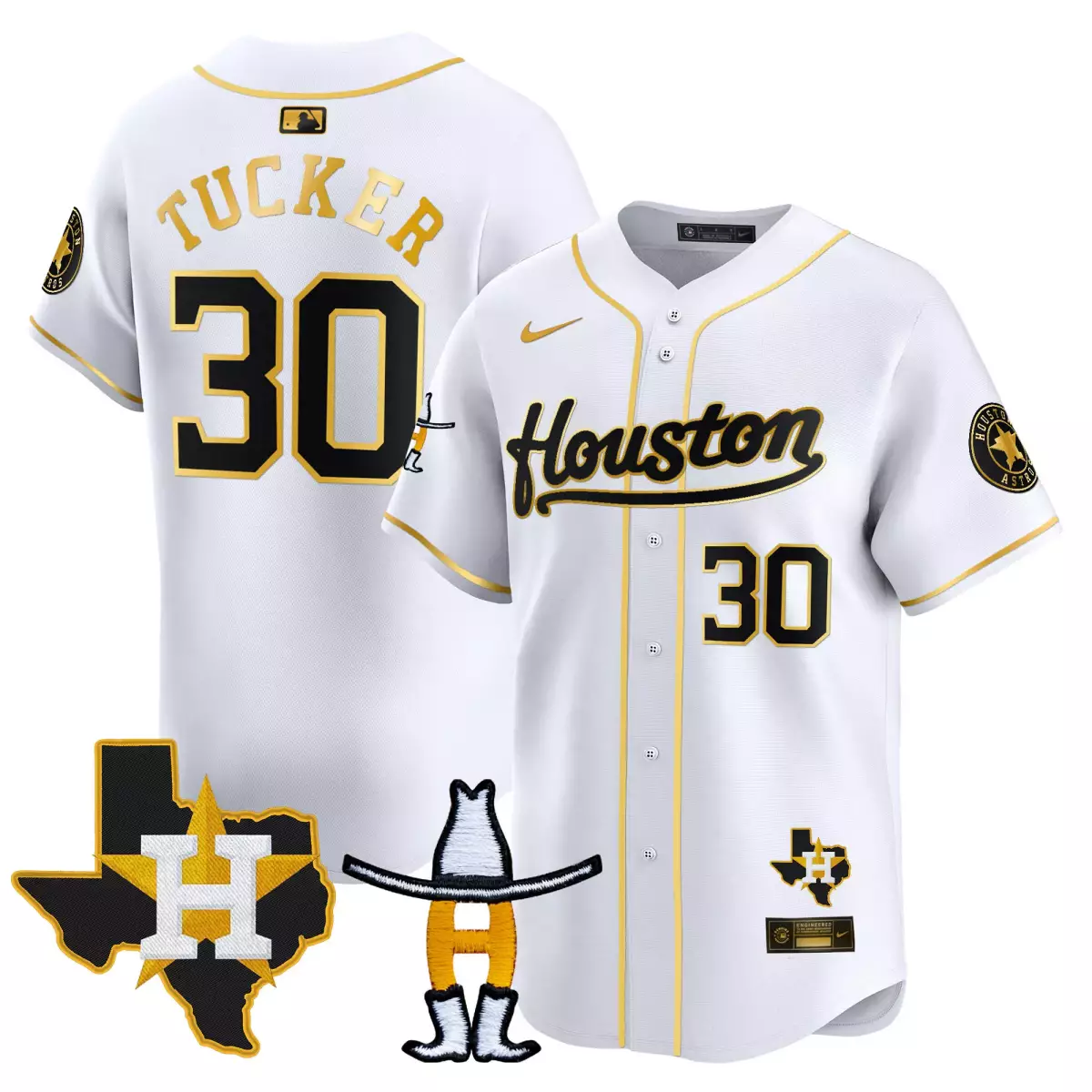 houston astros 30 tucker white gold jersey rodeo patch vapor premier limited all stitched co