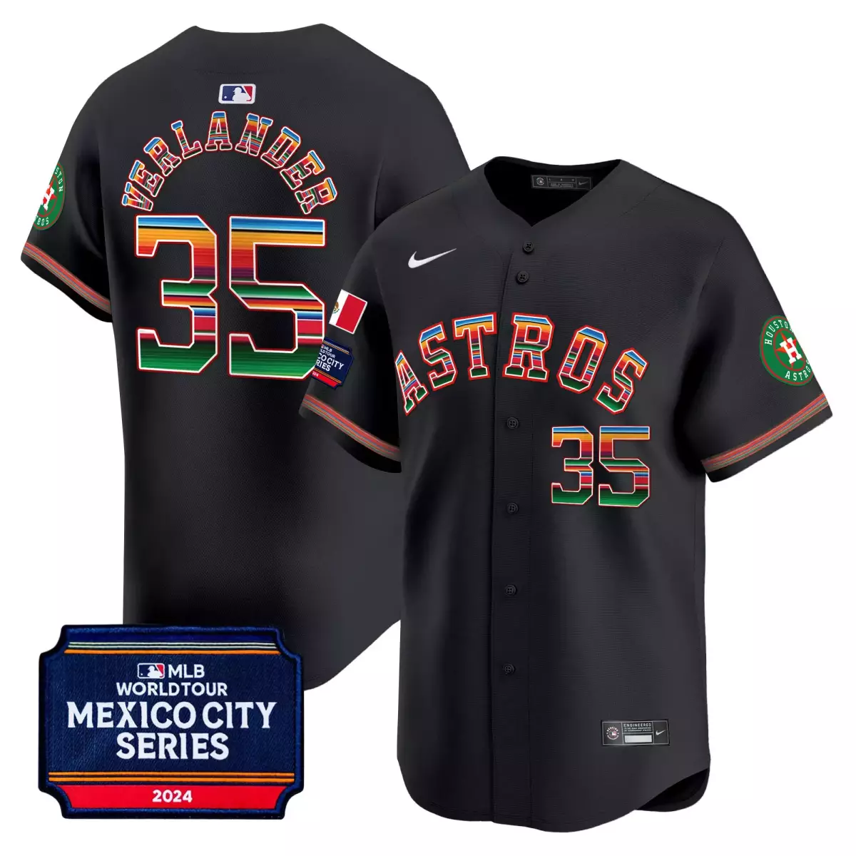 houston astros 35 verlander black jersey 2024 mexico city series patch vapor premier limited all stitched