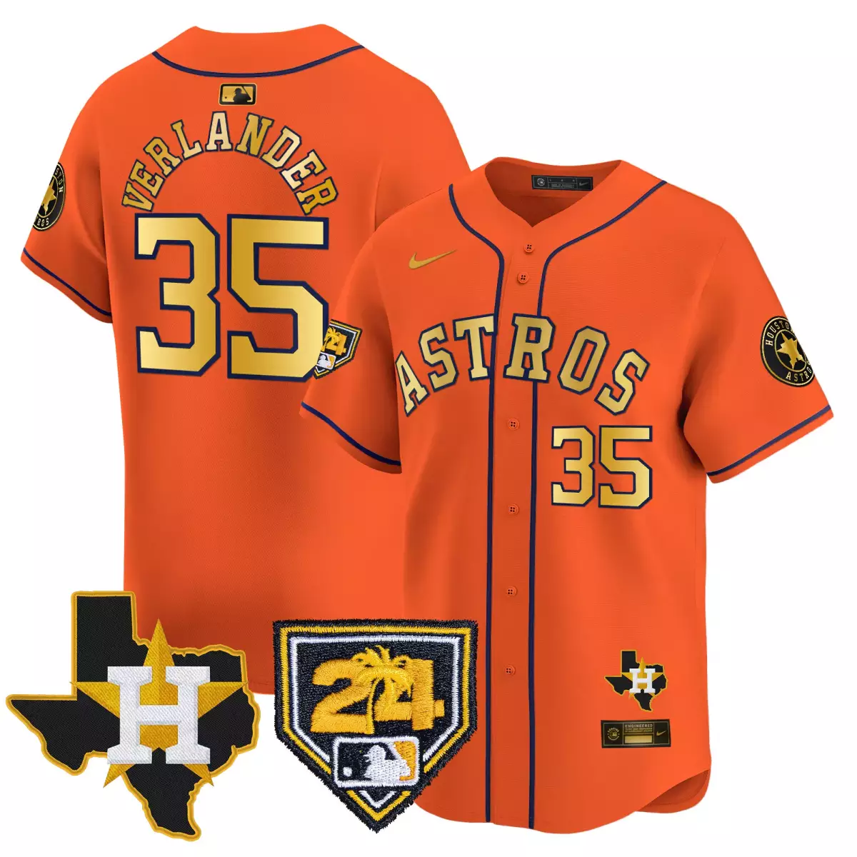 houston astros 35 verlander orange jersey 2024 spring training texas patch vapor premier limited all stitched