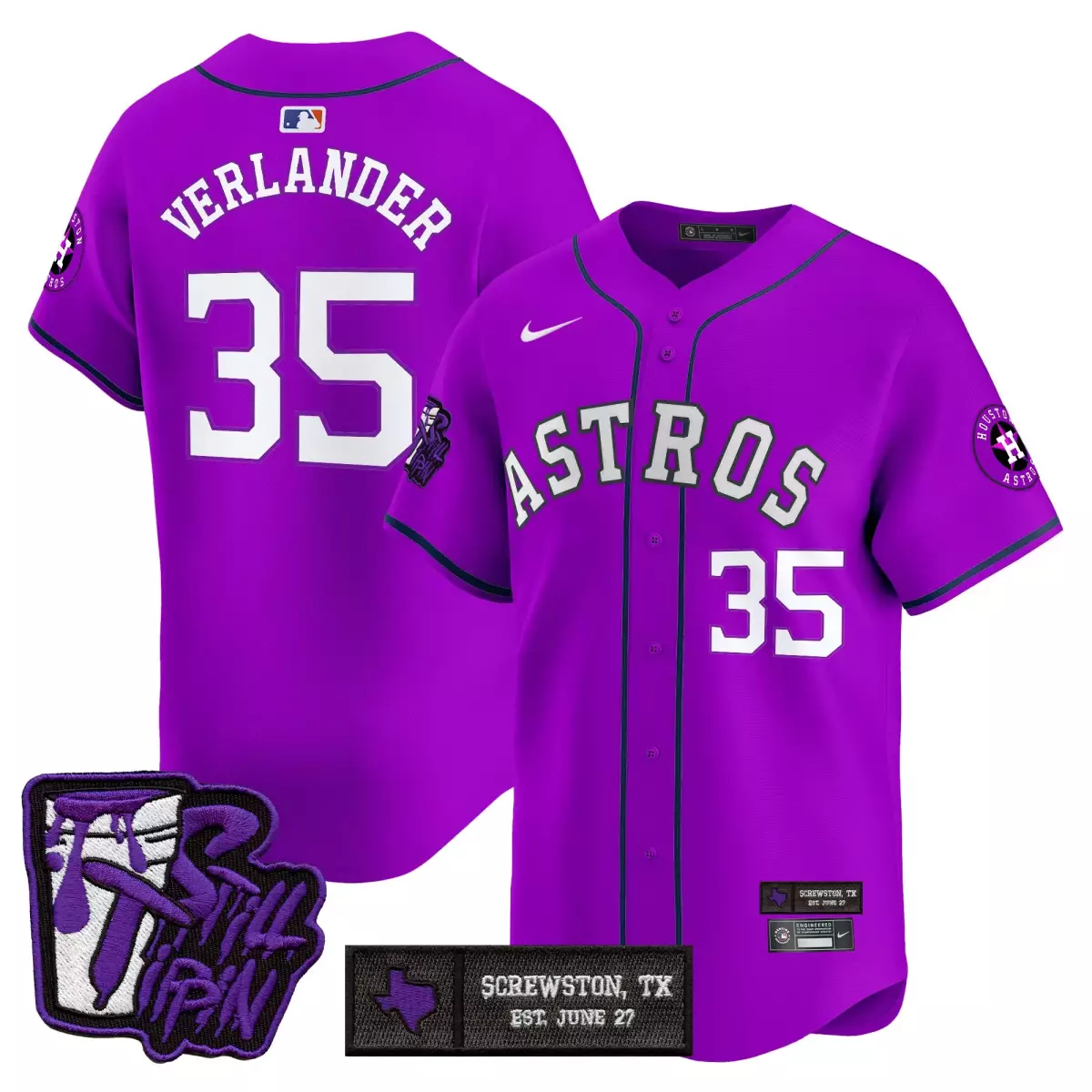 houston astros 35 verlander purple jersey dj screw patch vapor premier limited v2 all stitched