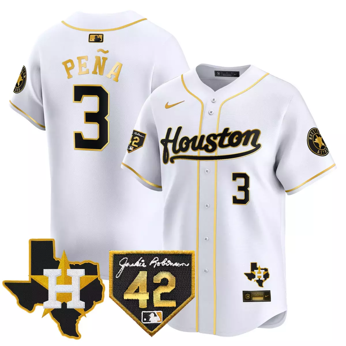 houston astros 5 pena white gold jersey 2024 jackie robinson patch vapor premier limited all stitched