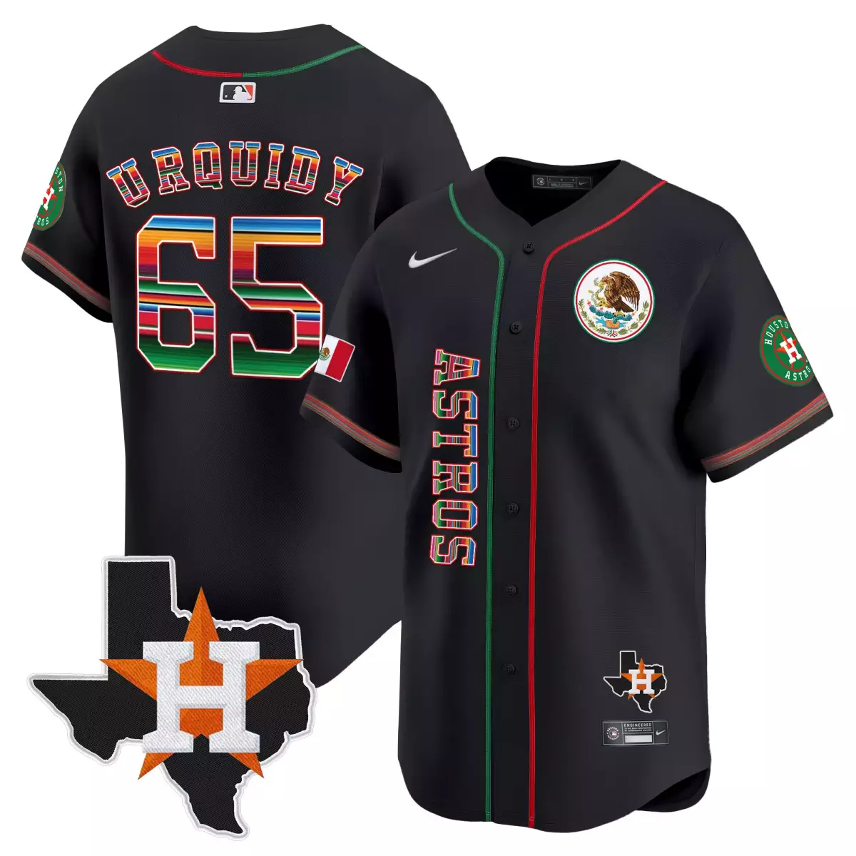 houston astros 65 urquidy black jersey mexico vapor premier limited all stitched