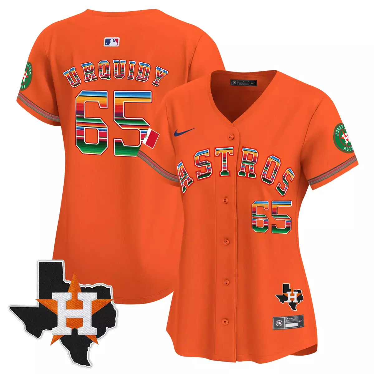 houston astros 65 urquidy orange jersey 2024 mexico city series patch vapor premier limited all stitched