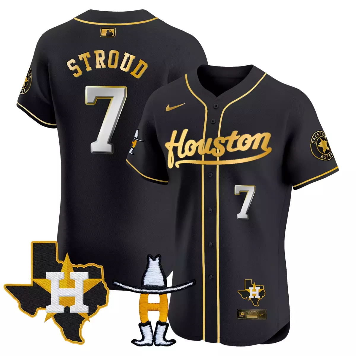 houston astros 7 stroud black gold jersey rodeo patch vapor premier elite all stitched