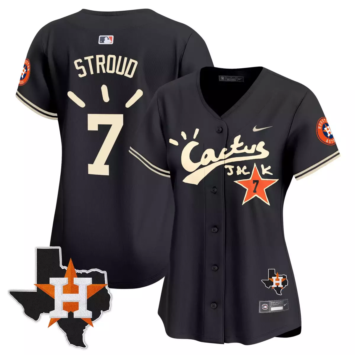 houston astros 7 stroud black jersey cactus jack patch vapor premier limited v10 stitched ga3