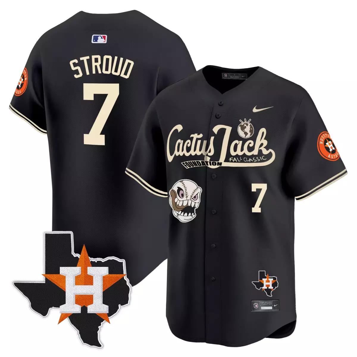 houston astros 7 stroud black jersey cactus jack patch vapor premier limited v8 stitched r6d