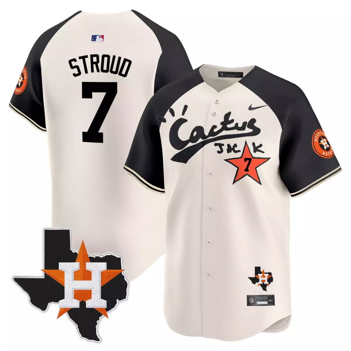 houston astros 7 stroud cream jersey cactus jack patch vapor premier limited v7 stitched 9wb