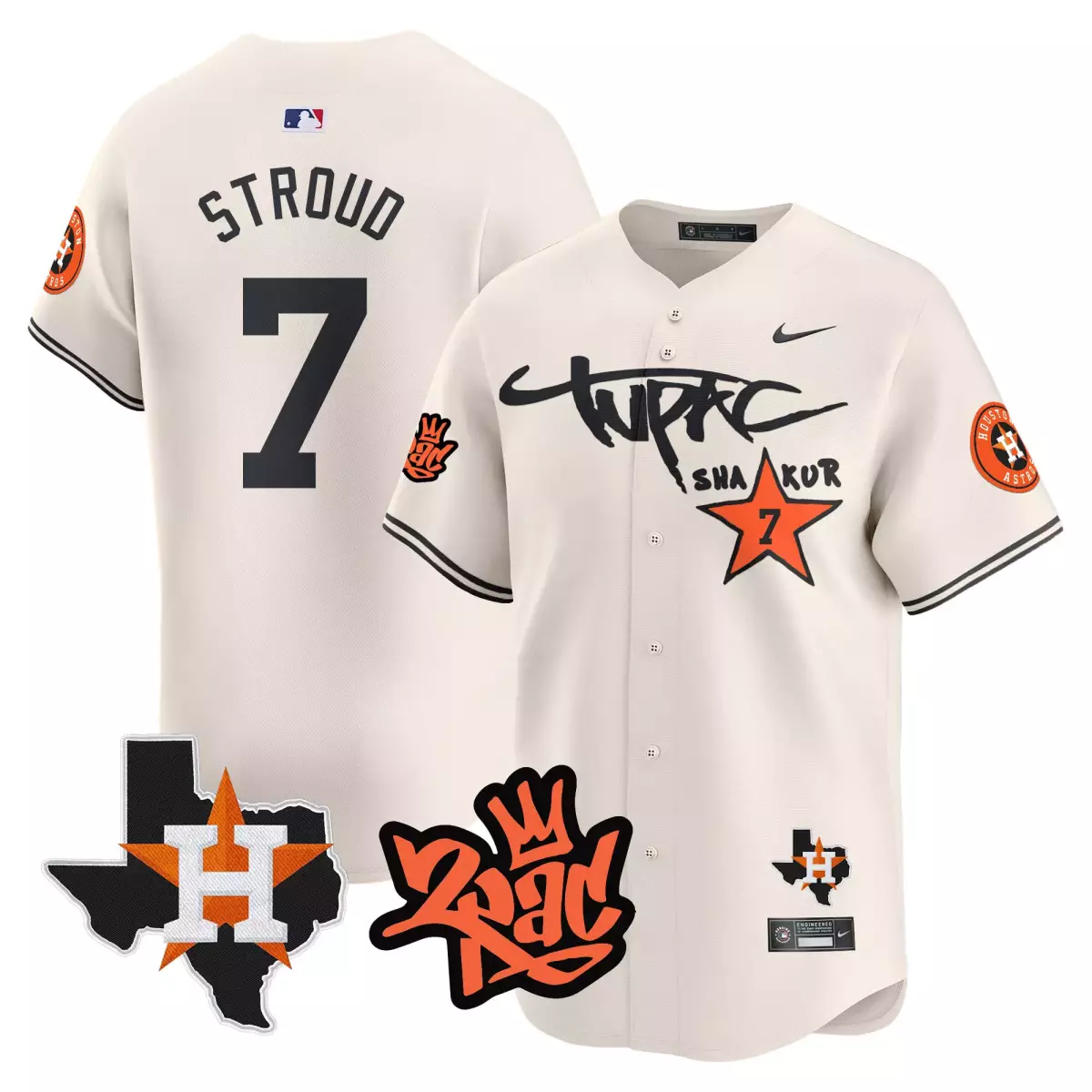 houston astros 7 stroud cream jersey tupac shakur vapor premier limited all stitched rw5