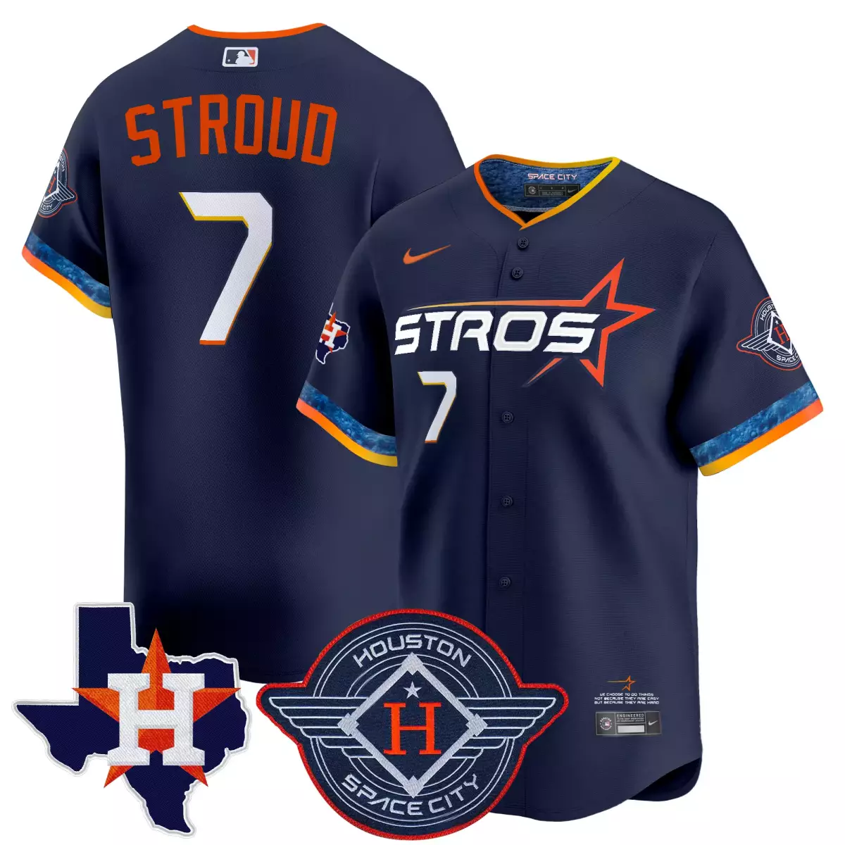 houston astros 7 stroud navy jersey 2025 city connect texas patch vapor premier limited all stitched n16