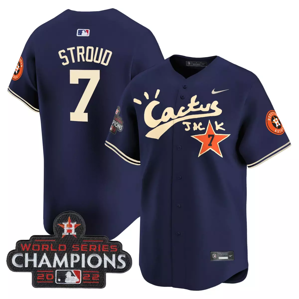 houston astros 7 stroud navy jersey cactus jack champions patch vapor premier limited all stitched 3fk