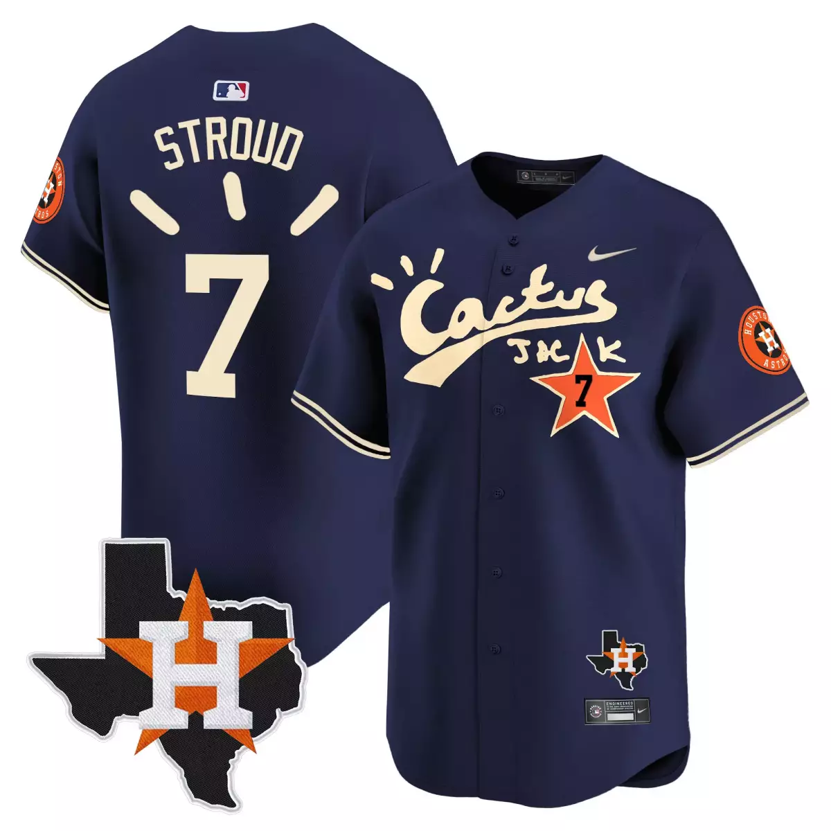 houston astros 7 stroud navy jersey cactus jack patch vapor premier limited v10 stitched 2nc