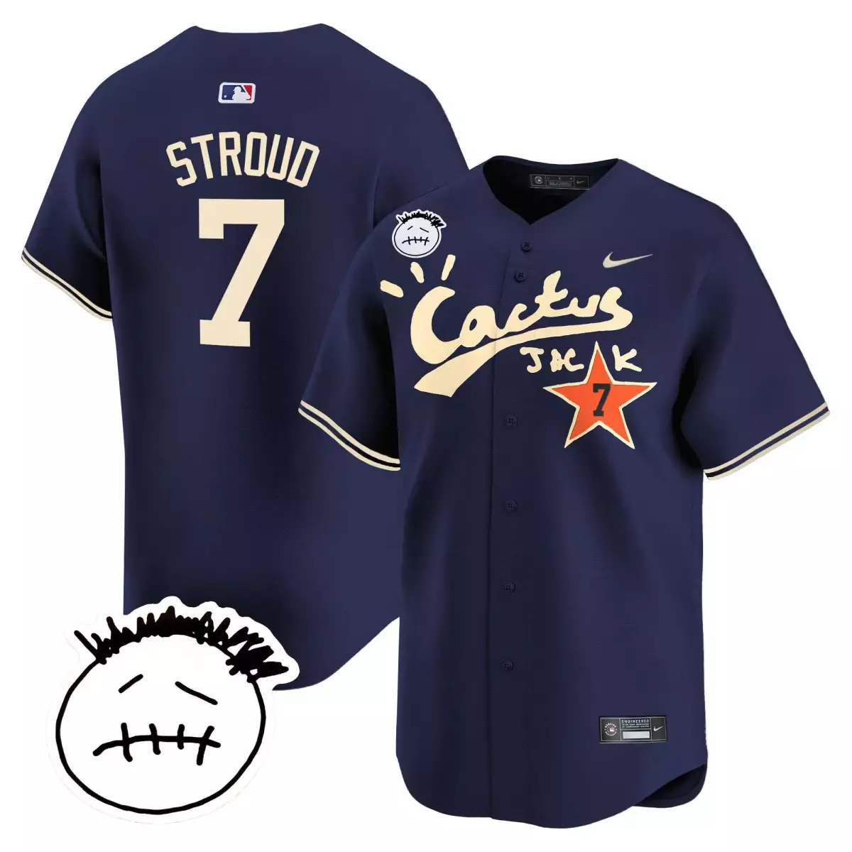houston astros 7 stroud navy jersey cactus jack patch vapor premier limited v5 stitched