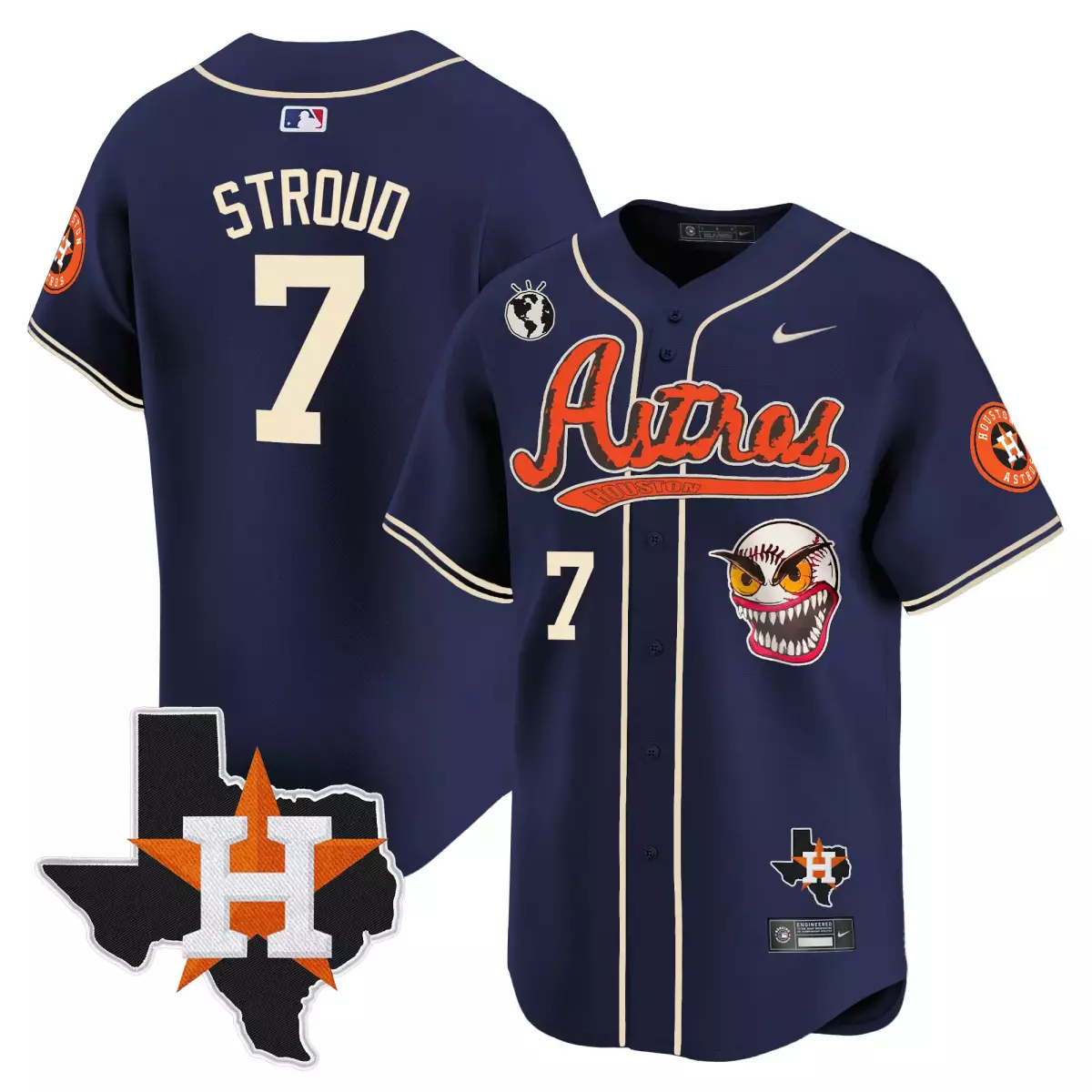 houston astros 7 stroud navy jersey cactus jack style vapor premier limited v2 stitched
