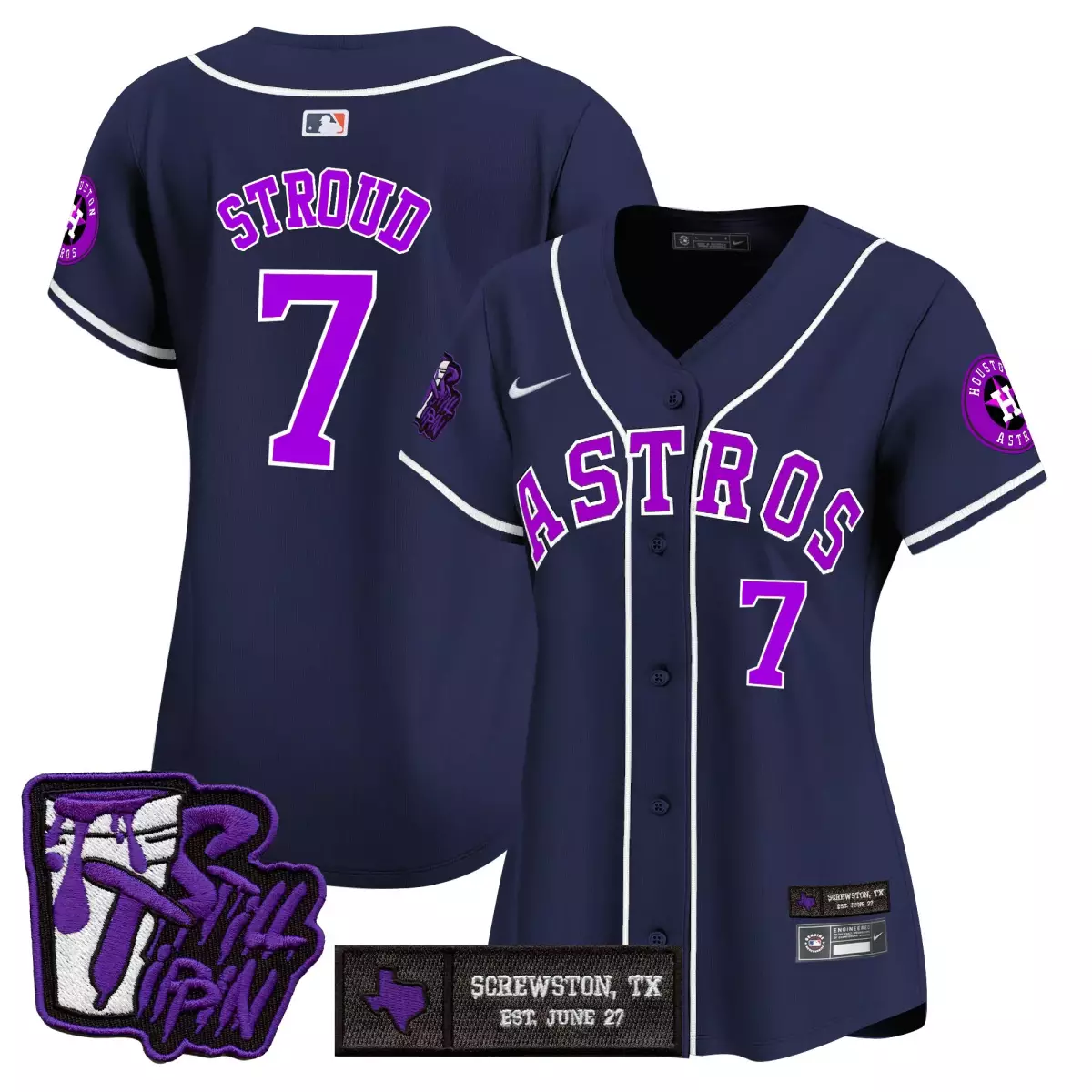 houston astros 7 stroud navy jersey dj screw still tippin purple patch vapor premier limited stitched nf6