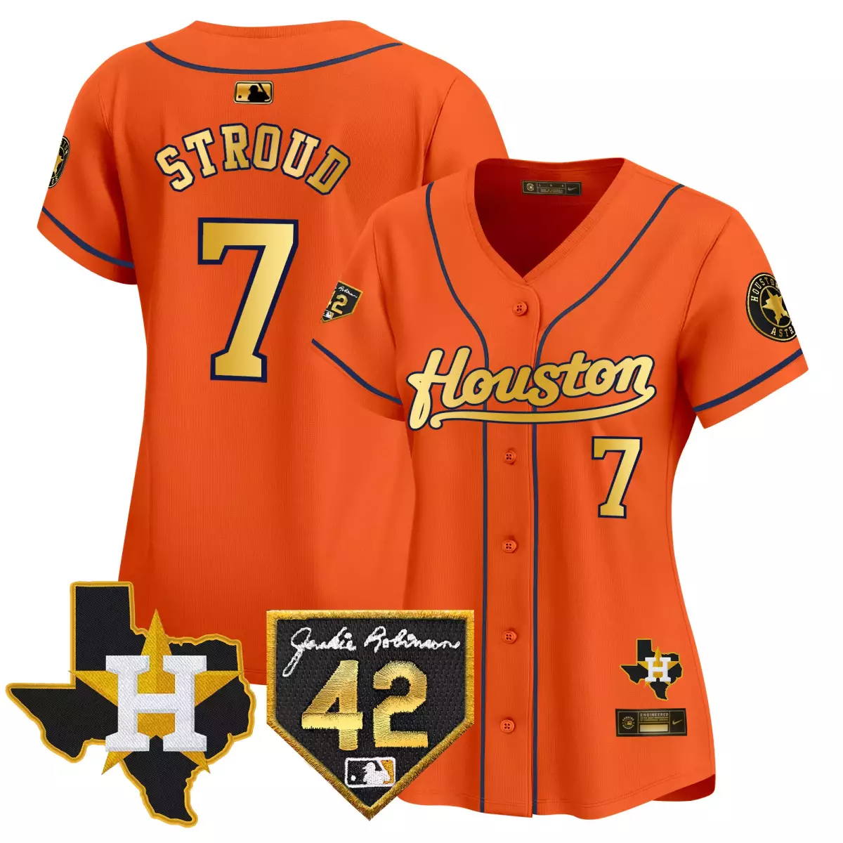 houston astros 7 stroud orange jersey 2024 jackie robinson patch vapor premier limited all stitched w5t