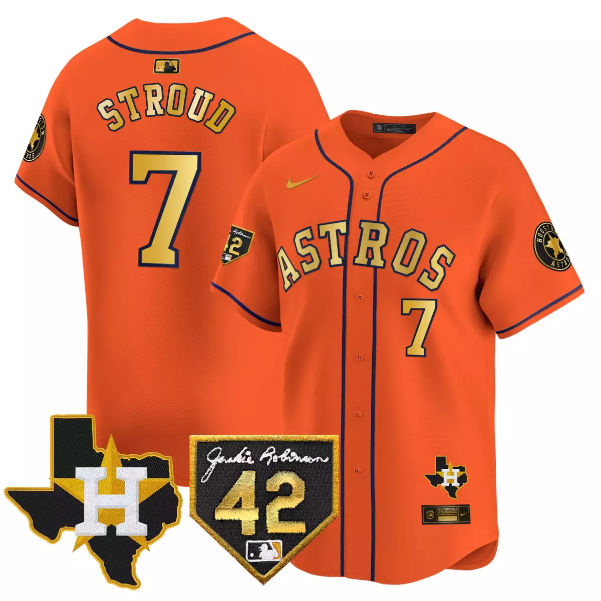 houston astros 7 stroud orange jersey 2024 jackie robinson patch vapor premier limited all stitched w5t