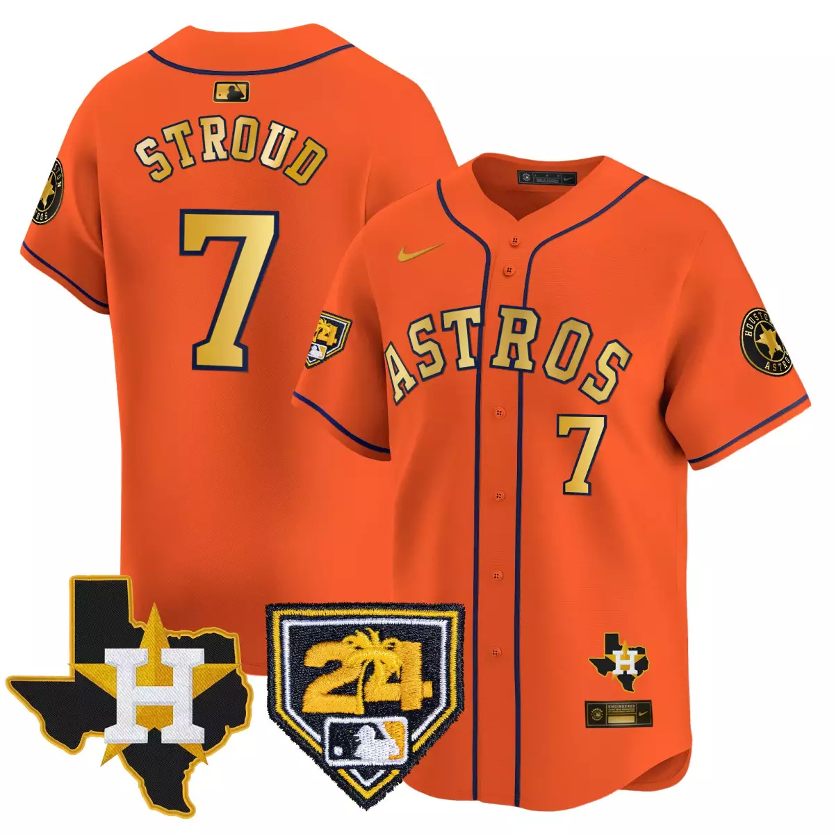 houston astros 7 stroud orange jersey 2024 jackie robinson patch vapor premier limited all stitched w5t