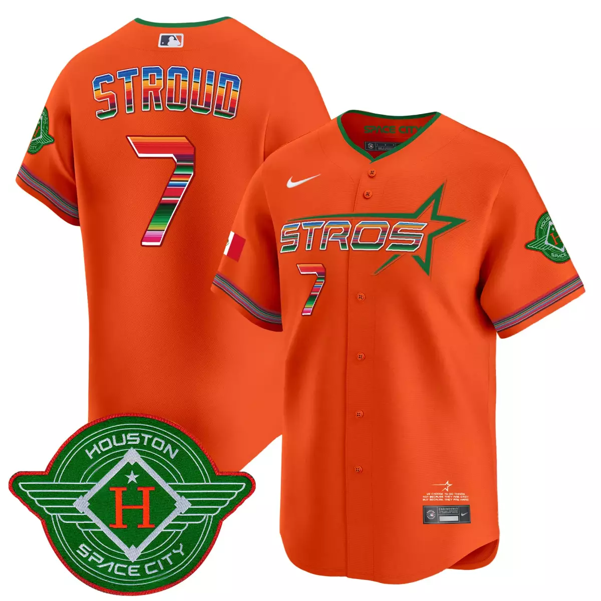 houston astros 7 stroud orange jersey 2024 jackie robinson patch vapor premier limited all stitched w5t