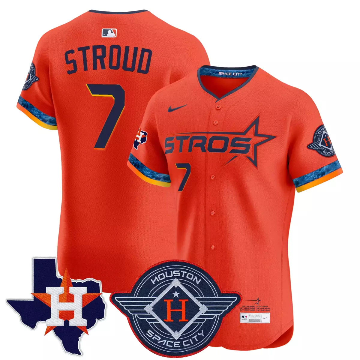 houston astros 7 stroud orange jersey 2025 city connect texas patch vapor premier elite all stitched