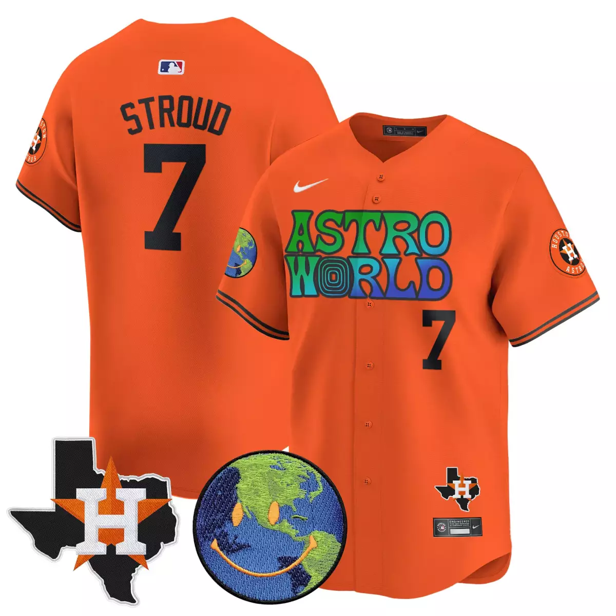 houston astros 7 stroud orange jersey cactus jack astro world vapor premier limited all stitched