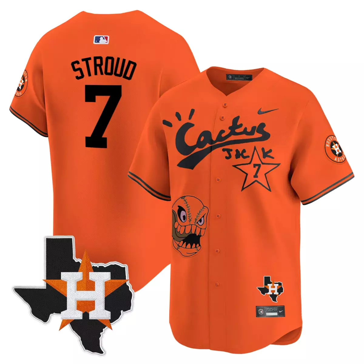 houston astros 7 stroud orange jersey cactus jack astro world vapor premier limited all stitched