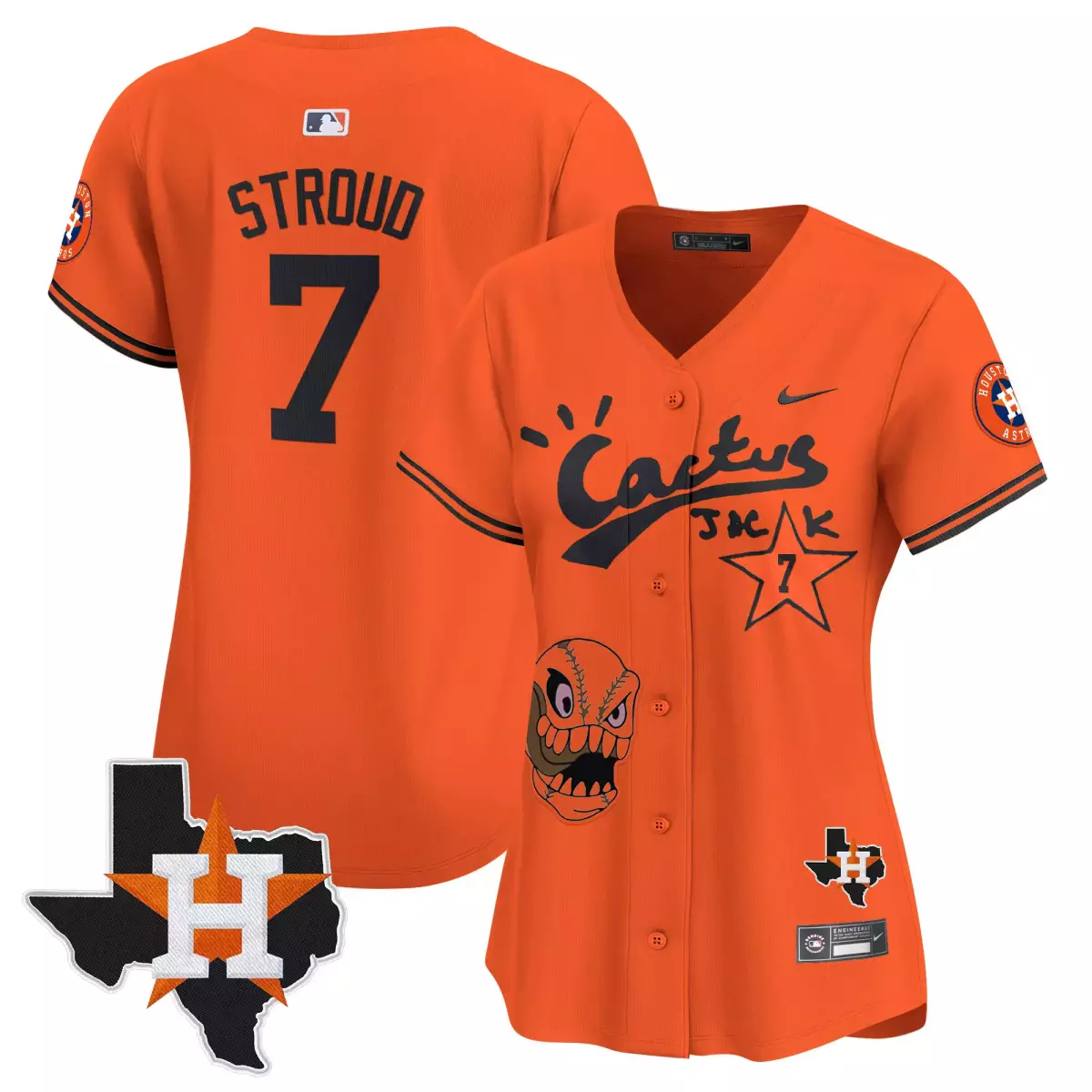 houston astros 7 stroud orange jersey cactus jack patch vapor premier limited all stitched vfs