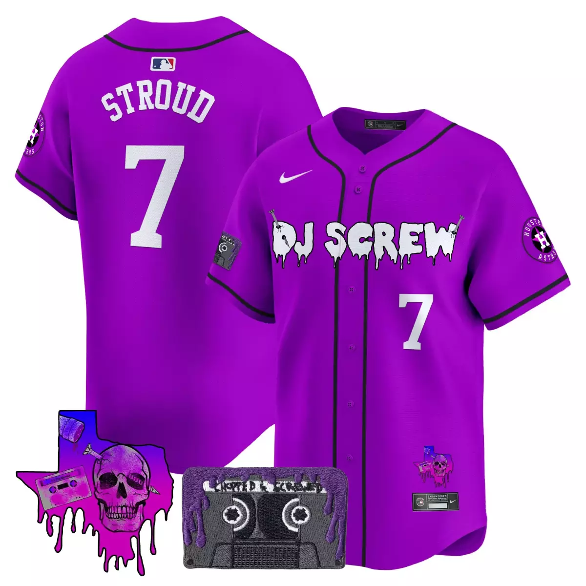houston astros 7 stroud purple jersey dj screw patch vapor premier limited all stitched xhq