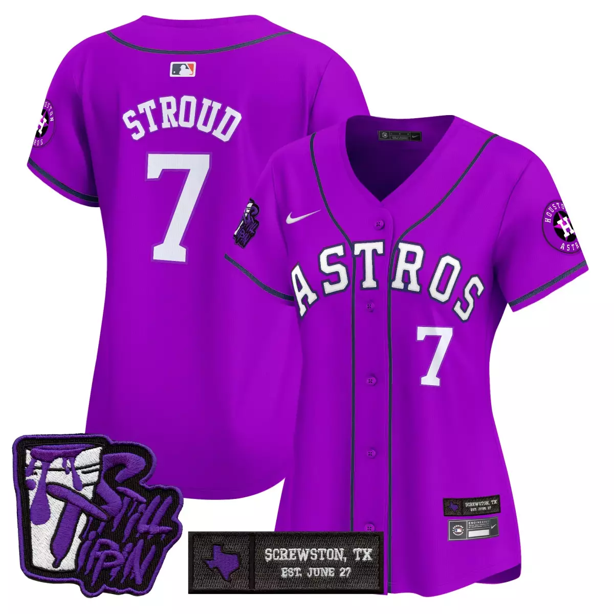 houston astros 7 stroud purple jersey dj screw patch vapor premier limited all stitched xhq