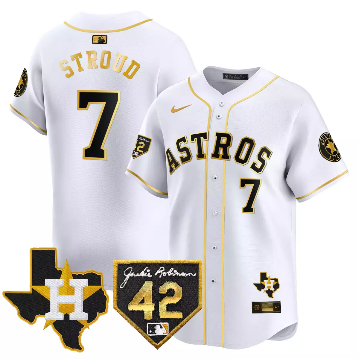 houston astros 7 stroud white gold jersey 2024 robinson texas patch vapor premier limited all stitched