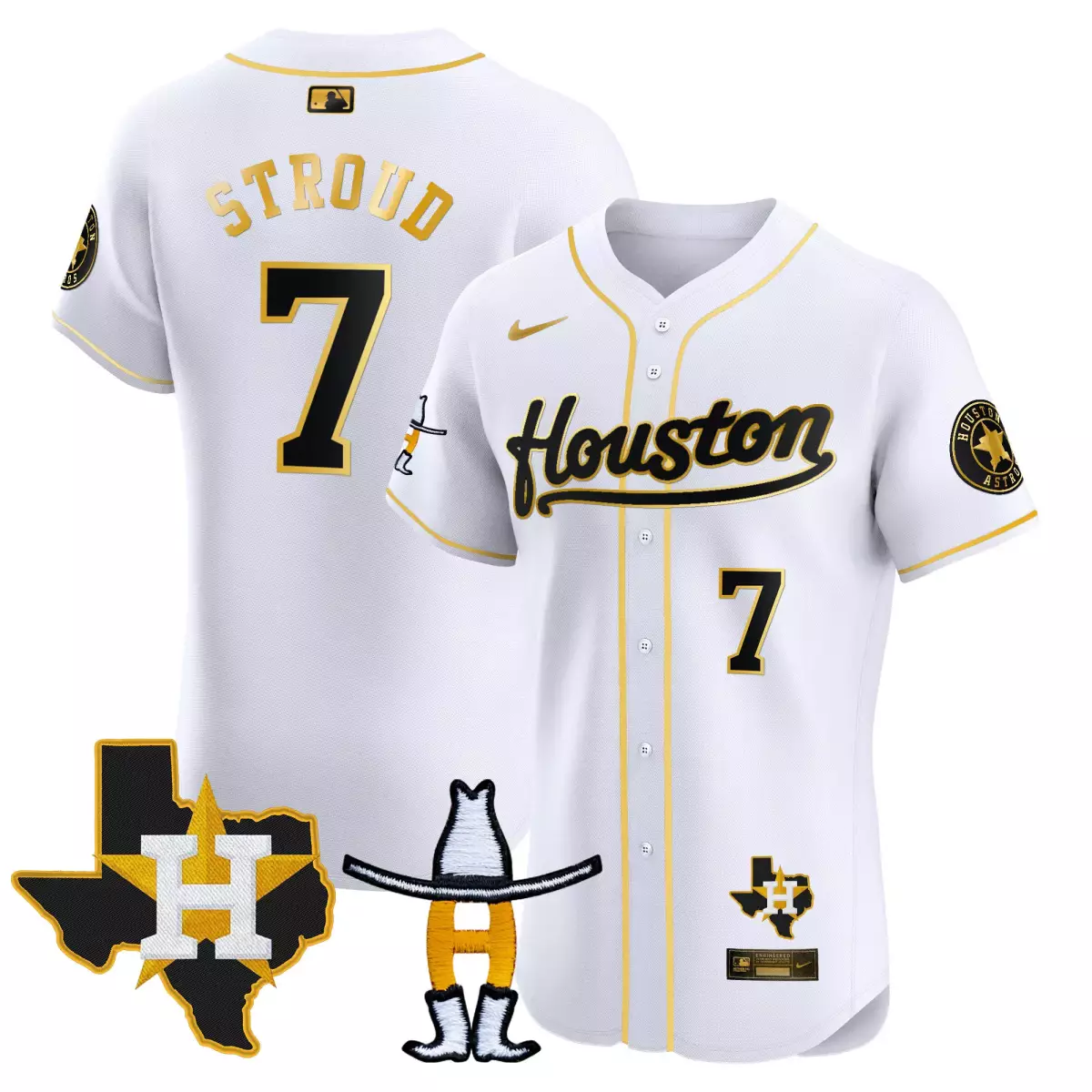 houston astros 7 stroud white gold jersey rodeo patch vapor premier elite all stitched