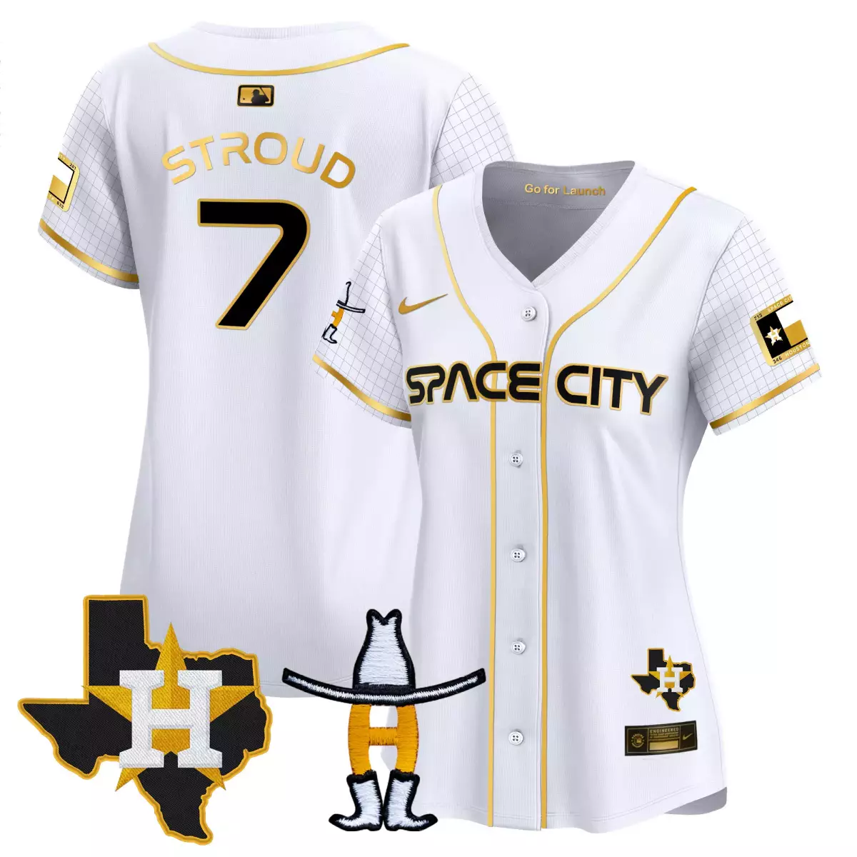 houston astros 7 stroud white gold jersey space city texas patch vapor premier limited all stitched