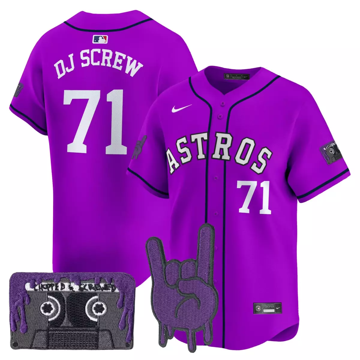 DJ Screw Houston Astros 71 Purple Jersey | DJ Screw Patch Vapor Premier Limited Edition | Fan Gear for Men, Women & Youth