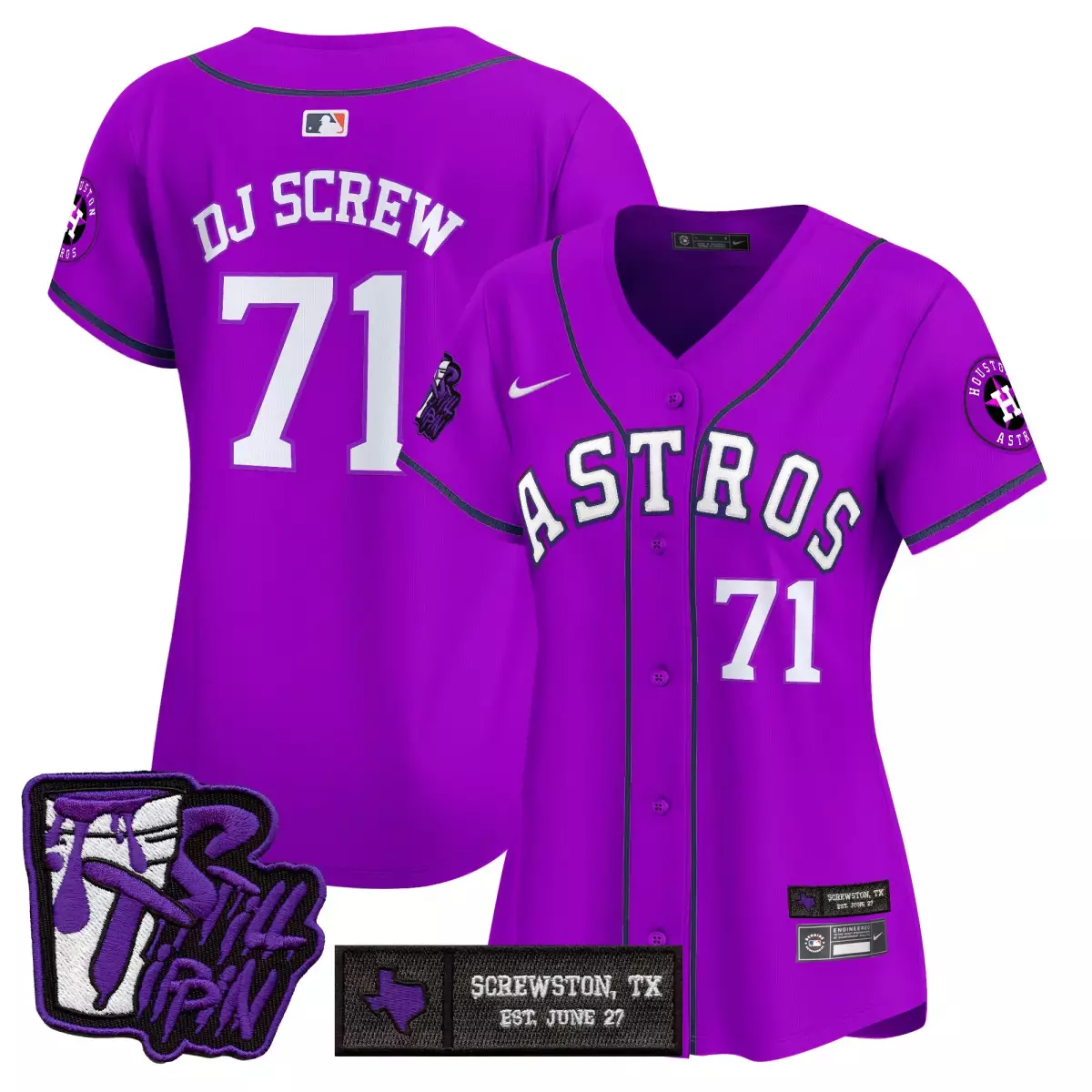 DJ Screw Houston Astros 71 Purple Jersey | DJ Screw Patch Vapor Premier Limited Edition | Fan Gear for Men, Women & Youth