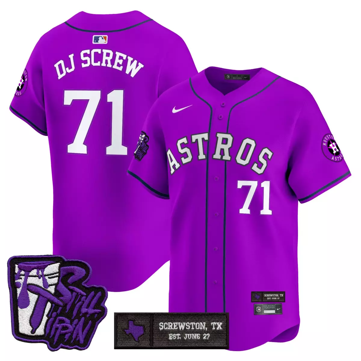 DJ Screw Houston Astros 71 Purple Jersey | DJ Screw Patch Vapor Premier Limited Edition | Fan Gear for Men, Women & Youth